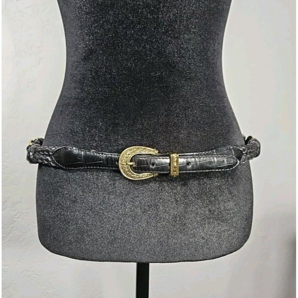 Justin Black Leather Belt Size L Braided Silver 1996 Medallions 33"- 37" Western